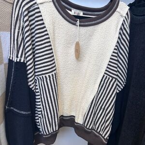 BiBi Women's Cream and Brown Striped Sweater